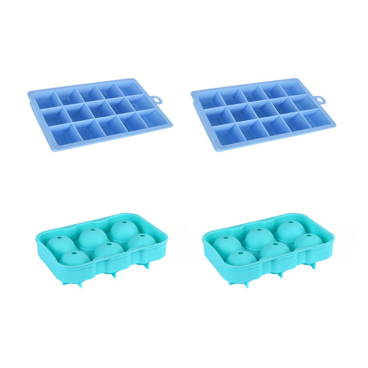 4 Pcs Silicone Easy Pop 6 Sphere Ice Cube Tray / 15 Grids Ice Cube Tray