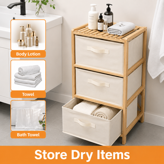 3 Drawer Bamboo Storage Chest Fabric Organiser 78x34x35cm — 2