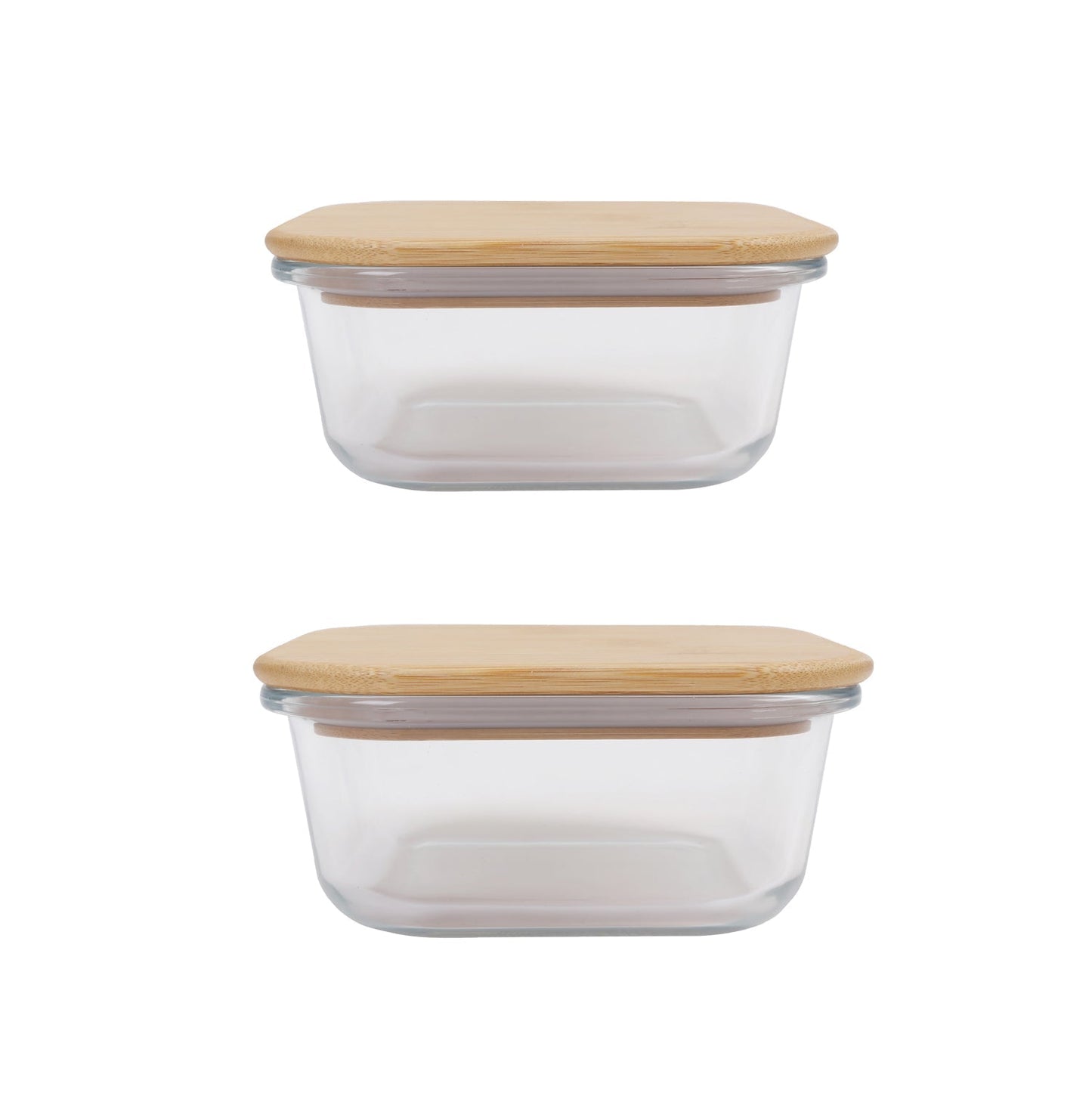2 Pcs Bamboo‑Cover Food Containers – Medium  & Large, Clear Glass, Plastic‑Free