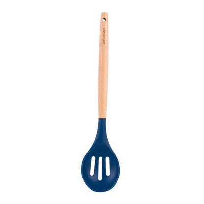 Beechwood & silicone slotted spoon navy