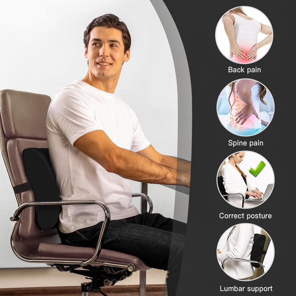 2 Pcs Bamboo Memory Foam Lumbar Support Cushion – Ergonomic Back Support Pillow