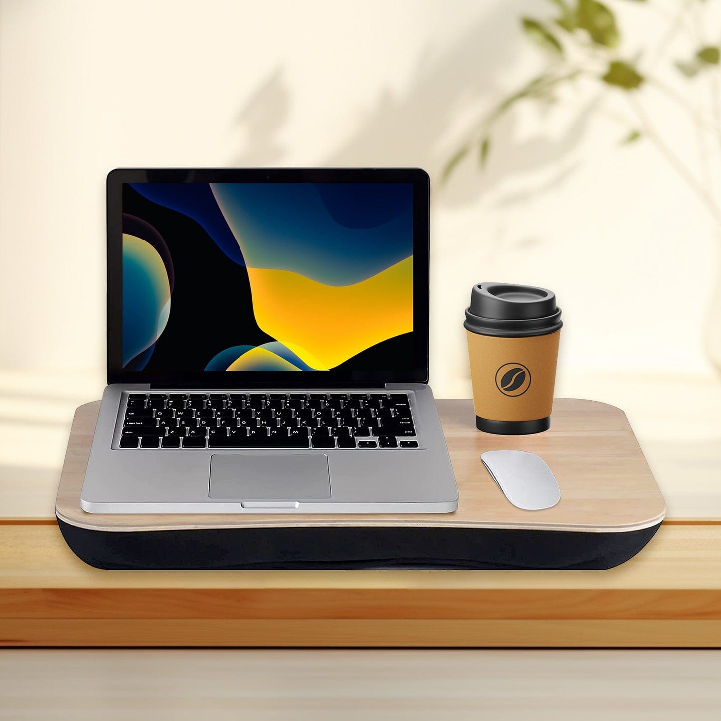 2 Pcs Portable Bamboo Lap Tray Workstation – Bamboo/Plywood Top, Soft Micro-Bead Base