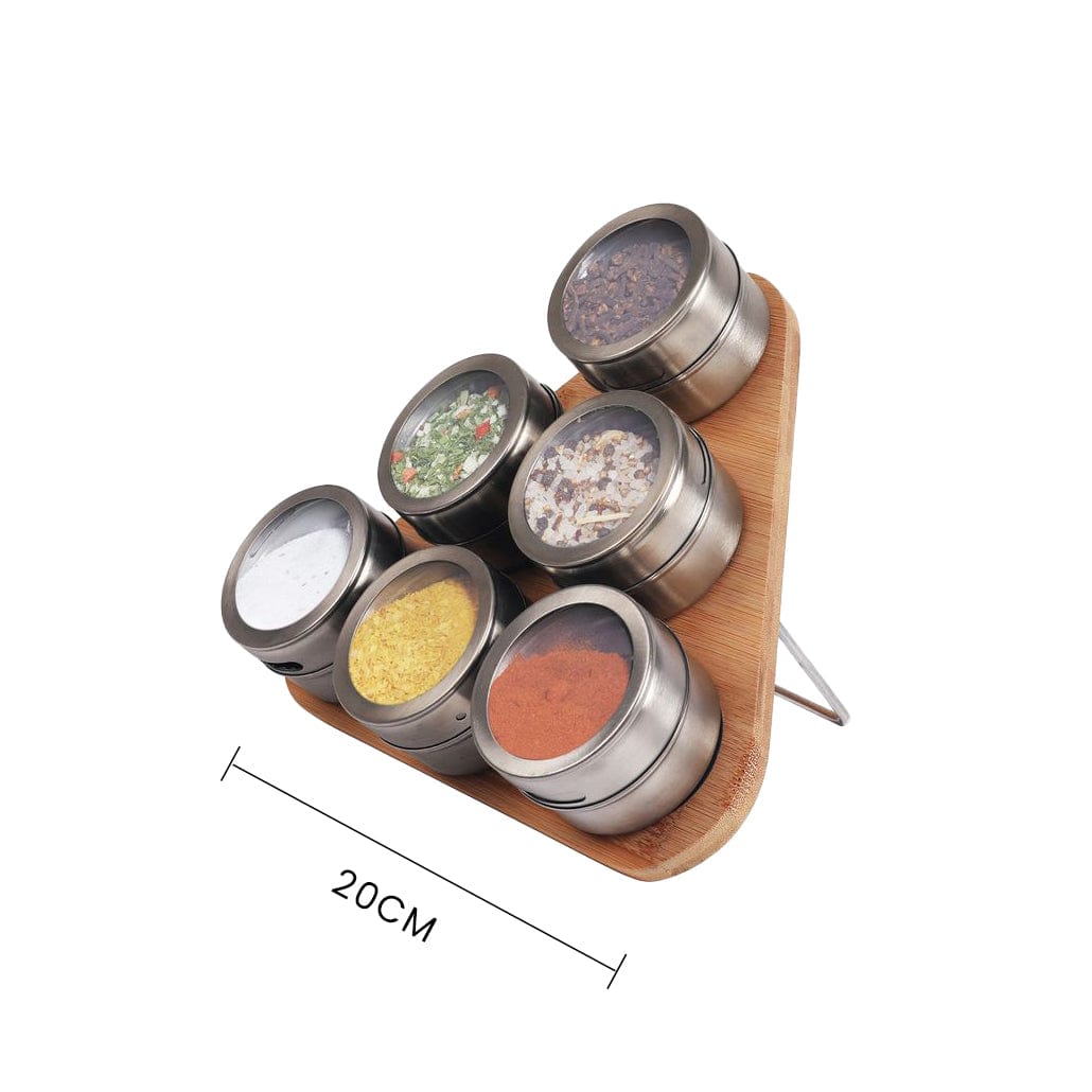 Magnetic Triangular Bamboo Spice Rack & Jars For Kitchen Storage