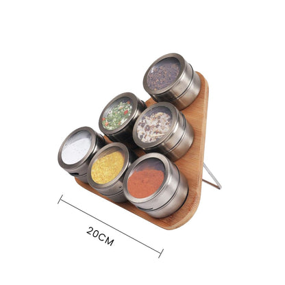 Magnetic Triangular Bamboo Spice Rack & Jars For Kitchen Storage