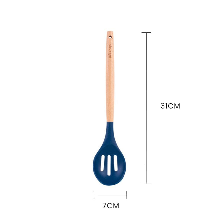 Beechwood & silicone slotted spoon navy