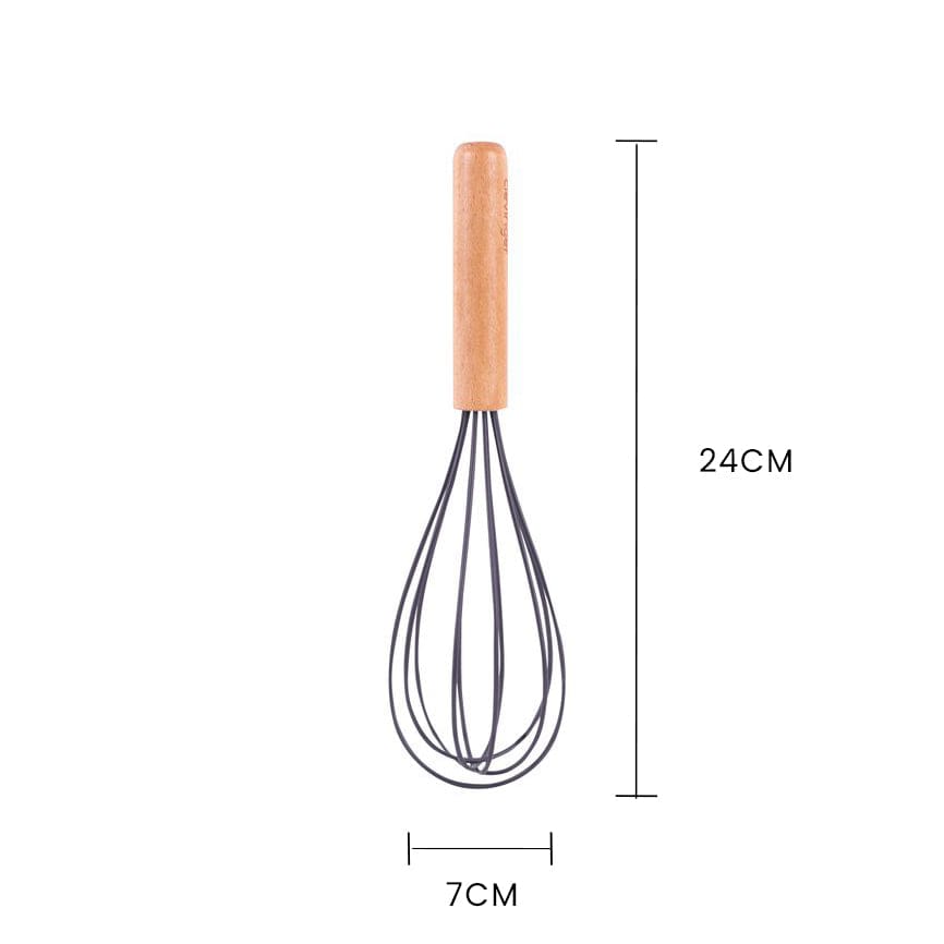 3 Pcs Beechwood & Silicone Kitchen Baking Utensils Set – Charcoal (Spatula, Whisk, Basting Brush)