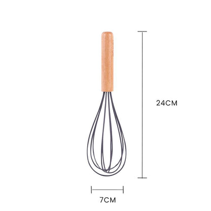 3 Pcs Beechwood & Silicone Kitchen Baking Utensils Set – Charcoal (Spatula, Whisk, Basting Brush)