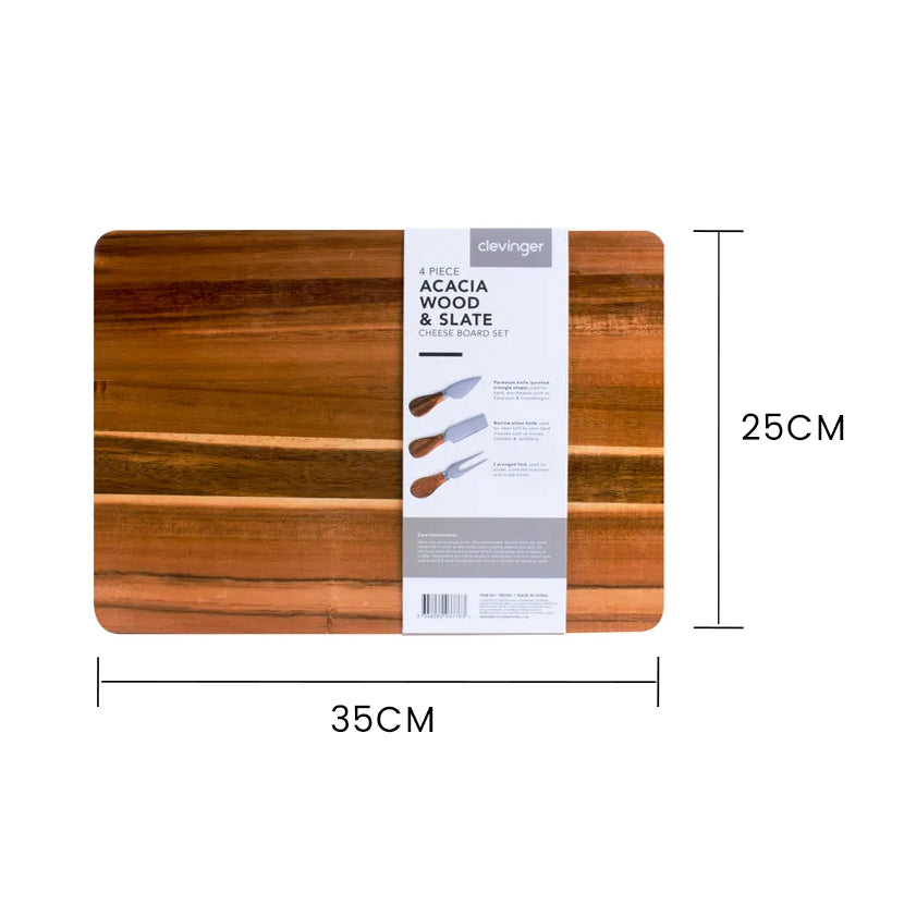 4 Pcs Clevinger Acacia Wood & Slate Cheese Board With Knife Set