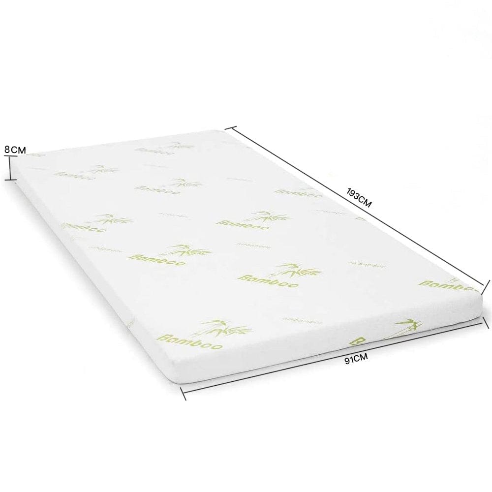 8cm Memory Foam Mattress Topper with Bamboo Cover - Single Size