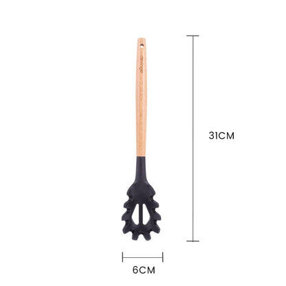 Beechwood & silicone pasta spoon charcoal