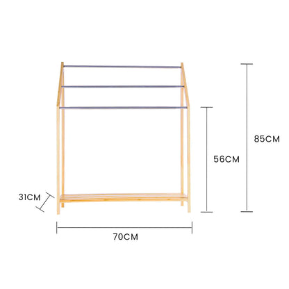 85cm Standing Towel Rack - Bamboo Towel Bar Metal 3-Tier