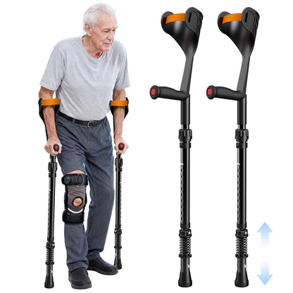 Pair of Forearm Crutches for Adults Adjustable Arm Crutch with Spring-Loaded Cushioning Design, Portable Crutches for Adults,Elderly, Walking Black